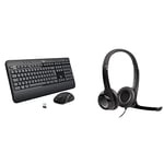 Logitech MK540 Advanced Wireless Keyboard and Mouse Combo - Black & H390 Wired Headset, Stereo Headphones with Noise-Cancelling Microphone, USB, In-Line Controls, PC/Mac/Laptop - Black