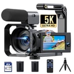 HOTPEAK 5K Camcorder Video Camera with Dual Lens WiFi IR Night Vision Vlogging Camera for YouTube 3” 270° Rotatable Touchscreen with 64G SD Card, Microphone, 2 Batteries, Tripod, Stabilizer, Lens Hood