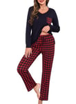 Lovasy Pyjama Femme Hiver Ensembles de Pyjama Femme en Coton Grande Taille Manche Longue 2 Pièces, Rouge, XL