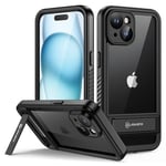 Lanhiem Coque pour iPhone 15 Étanche avec Support Arrière [IP68 Imperméable] 360 Indestructible Antichoc Integral Antipoussière Anti-Neige Waterproof Etui avec Renforcée Protection écran,Noir