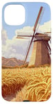 iPhone 15 Plus Wheat Fields With Windmills Landscape Vintage Graphic Case