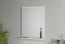 Miroir chauffant anti-buée rectangulaire lumineux LED avec rebord, station de recharge pour smartphone et brosse à dents, 60cm