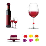 Avilia Set bouchon en silicone pour bouteille en verre de vin ou de champagne avec 6 marques de verres en bois colorés, idéal pour les fêtes amusantes et les occasions spéciales. Excellent également