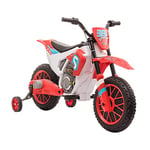 HOMCOM Moto Cross électrique Enfant 3 à 5 Ans 12 V 3-8 Km/h avec roulettes latérales Amovibles dim. 106,5L x 51,5l x 68H cm Rouge