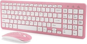 Ensemble De Clavier De Souris Sans Fil,Combinaison De Clavier Et De Souris Ultra-Mince Simple Et Élégante,Jeu De Bureau Pour Ordinateur Portable Pc Portable Micro Récepteur 3 Vitesses(Rose)