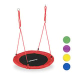 Relaxdays Balançoire nid d'oiseau rond 90 cm à suspendre enfant adulte jardin extérieur Ø 90 cm, 100 kg , rouge