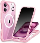 CENHUFO Magnétique Anti Espion Coque iPhone 16 Plus, Compatible avec MagSafe intégré Verre Trempé Protection écran et Protecteur Caméra, Antichoc Téléphone Housse Double Face Etui Intégrale - Rose