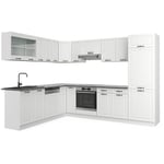 Vicco - Cuisine en angle R-Line, Blanc campagne/blanc, 227 x 287 cm sans plan de travail