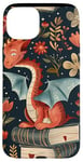 Coque pour iPhone 15 Plus Motif de ver de bibliothèque Cute Dragon Books Cottagecore