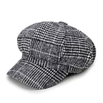 ZYM Climate Women Plaid Octagonal Hat Cap Woman Fashion Woolen Cap Winter Fashion Checks Newsboys Hat For Girls Women Warm Hats-Light Gray