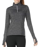 icyzone Femme Veste de Sport 1/4 Zip T-Shirts Manches Longues Séchage Rapide avec Chemises de Course Haut de Yoga Trous de Pouce (L, Gris Foncé)