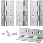 Lot de 4 charnières de porte, charnières de porte en acier inoxydable de 10,2 cm, charnières de portail de jardin avec 32 vis pour porte, fenêtre, placard, tiroir