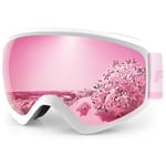 Findway Masque de Ski Protection pour Enfant 5 à 16 Ans Lunette Ski Masque Ski OTG de Garçon ou Fille Anti-UV Antibuée Compatible avec Casque pour Ski Snowboard Lentilles REVO Pink