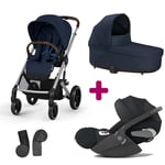 Cybex Pack Poussette Trio Balios Ocean Blue + nacelle Cot S lux adaptateurs coque Cloud T tissu plus sepia black