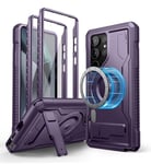 Dexnor Magnetic Case for Samsung Galaxy S24 Ultra Case with Adjustable Kickstand & 2 Front Frames & Built-in Screen Protector, MagSafe Compatible Rugged Shockproof Full-body Protective Cover - Purple