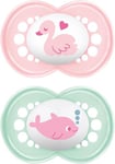 MAM Original Soother 16+ Months (Set of 2), Baby Soother Made from Sustainable and Bio-Renewable Material, SkinSoft Silicone Teat, with MAM Soother Case, Pink (Designs May Vary)