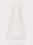 Monsoon Kids' Bernadette Tulle Embroiderd Occasion Maxi Dress, Ivory