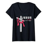 Womens Jesus - King of Kings, 1 Cross 3 Nails 4 Given Christian V-Neck T-Shirt