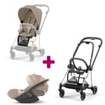 Cybex Pack Poussette Duo Châssis poussette Mios chrome brown 2022 + siège Cozy Beige coque Cloud T i-size