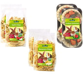 Dehner Friandises pour rongeurs préférées, 100% Naturel, mélange de Fruits, 2 Chips de Pomme (160 g), Chips de Banane (300 g) et paniers de Fraise (30 g) (490 g)