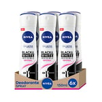 NIVEA Black & White Invisible Original Spray 6 x 150 ml, déodorant femme efficace 72 h, déodorant spray anti-transpirant contre les odeurs, la transpiration, les résidus, les irritations et les taches