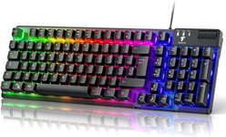 Clavier Gamer Semi-Mécaniques,19 Keys Anti-Ghosting Rétroéclairage LED, Multimédia, Silencieuses, Clavier Gaming Membrane AZERTY, Etanche pour Ordinateur Windows/Xbox/ PS4, USB Filaire