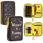 Harry Potter Trousse Enfant Trousse Garnie à Compartiment Crayons de Couleur Feutres Coloriage Fournitures Scolaires Cadeau Rentrée Scolaire (Noir/Jaune)