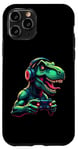 Coque pour iPhone 11 Pro Gaming Dinosaurs- Le T-rex joue aux jeux vidéo