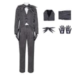 The Nightmare Before Christmas Jack Skellington Cosplay Party Kostym Halloween Fancy Dress Outfit Set Herr Randig Kostym M