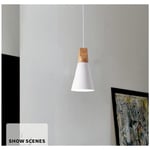 Suspension Luminaire Moderne Blanc, Abat-Jour En Métal Et Bois, Suspension Lustre Nordique Rétro, Ampoule Non Incluse