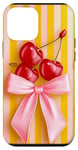 Coque pour iPhone 12 mini Jaune moderne rayé rose cerise noeud coquette mignon doux