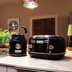 Charles Bentley 1.7L Kettle & 4 Slice Toaster Set Black & Rose Gold Fast Boil 360 Swivel Base 6 Setting Removable Water Filter