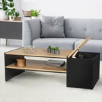 Table basse bar contemporaine rectangulaire IZIA avec coffre noir et plateaux bois