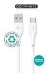 USB-A till USB-C laddningskabel eSTUFF INFINITE Super Soft, 60W, 1 meter - Vit