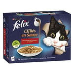 FELIX Tendres Effilés en Sauce | Chat Adulte | Sélection de Bœuf, Poulet, Canard et Agneau | Lot de 12 x 85 g | Sachet fraicheur