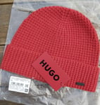 Genuine HUGO BOSS Red Wool Blend Knitted BEANIE Hat Waffle Toque Cap 50482640