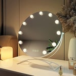 EMKE Hollywood - Miroir Rond de 50 cm avec 3 Couleurs de lumière à intensité Variable - avec éclairage Rotatif à 360° - avec 11 Ampoules LED - Fonction mémoire - pour Coiffeuse - Blanc