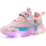 Elsa skor, prinsessa skor, tjejer lysande skor, barn ledde sneakers, pojkar tjejer lätt mesh tyg skor kors träning skor casual kids sneakers C Pink 22