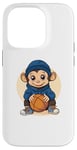 Coque pour iPhone 14 Pro Adorable singe tenant un jeu de basket-ball