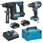 Ensemble de 2 machines 18V, Perceuse DDF484 + Perforateur DHR171 Makita avec 2 batteries 18V 5.0AH, chargeur rapide, MakPac - DLX2271TJ