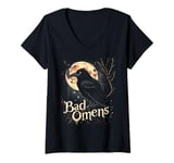 Womens Bad Omens Raven T-Shirt – Hand-Drawn Vintage Gothic Design V-Neck T-Shirt