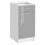 Cuisineandcie - Meuble bas de cuisine Eco Gris Brillant 1 porte 1 tiroir L 40 cm