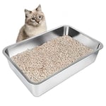 Stainless Steel Cat Litter Box, Large Metal Litter Tray for Cats Rabbits, Never Absorb Odors, Stain Free, Rustproof, Non Stick Smooth Surface, Anti-Slip Rubber Bottom, Easy to Clean, 23.5"Lx15.5"Wx6"H