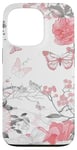 Coque pour iPhone 13 Pro Vintage Papillon Floral Toile Motif Rose Clair