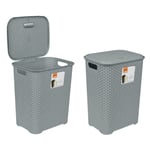 [Set of 2] 65L Plastic Laundry Basket Lid Washing Clothes Storage Hamper SILVER