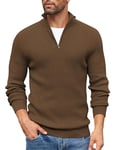 COOFANDY Pull Col Roulé 1/4 Zip Homme Pulls Hiver Col Roulé Thermique Manches Longues Pullover à Col Roulé Sweater à Fermeture Éclair Quart Pull en Maille Fine Marron XL