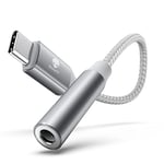 Stouchi Adaptateur USB C Jack de Casque 3,5mm, écouteurs Audio Numérique Type C vers Aux,Clé audio,Puce DAC Haute Résolution,Compatible avec Samsung Galaxy S23 S22 Ultra,Pixel 7,Pad mini 6 Argent