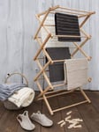 Classic Vintage 4 Tier Bamboo Wooden Clothes Dryer Airer Indoor Outdoor Easy Storage Stand Laundry Hanging Unit Folding Concertina Rack