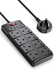 IECOPOWER 8 Way Extension Lead Surge Protection, 1050 Joules, 13A/ 3250W Power Strip Surge Protector with 4 USB Slots, Wall Mount Multi Socket Plug Extension Cord 1.5m Black