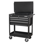 Heavy-Duty Mobile Tool & Parts Trolley with 4 Drawers & Lockable Top - Black